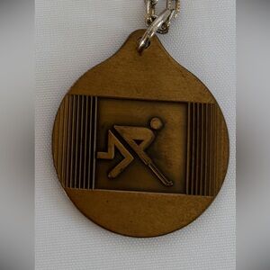 Vintage 1976 Montreal Olympic Medal Pendant Necklace Bronze for Hockey